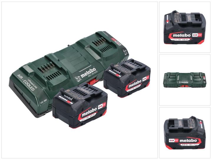 Metabo Set base 2x batteria Li-Power 18 V 4,0 Ah CAS agli ioni di litio ( 2x 625027000 ) + ASC 145 DUO Dop (18 V)