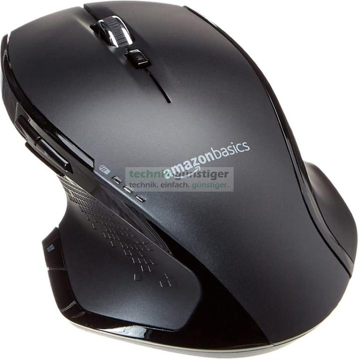 Amazon Basics Ergonomic Wireless Mouse, 1600 DPI, Black