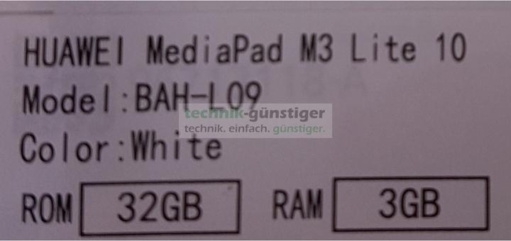 Actual product image Huawei MediaPad M3 lite LTE 25.6 cm (10.1 inch) Tablet PC 3 GB RAM, 32 GB, White (4G, 10.10", 3 GB, White)