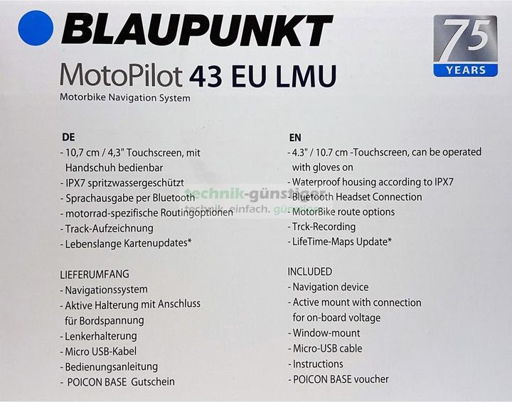 Image du produit Blaupunkt MotoPilot 43 EU LMU, appareil de navigation pour moto et piéton (4.30")