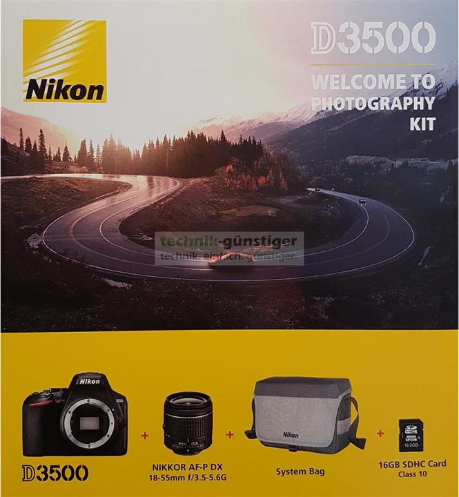 Produktbild Nikon D3500 Spiegelreflexkamera 24.2 Megapixel, 18-55 mm Objektiv, Tasche, Speicherkarte, Schwarz