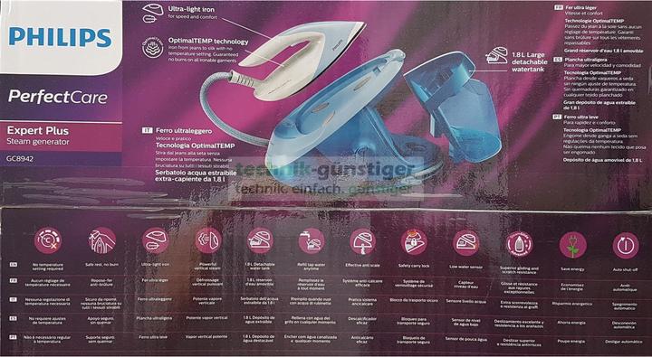 Produktbild Philips GC8942/20 PerfectCare Expert Plus Dampfbügelstation, blau/weiss (2100 W, 480 g/min)