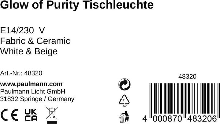 Nährwerte und Zutaten Pauleen Glow of Purity (E14)