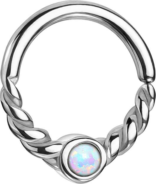 Star Piercing Micro Piercing Ring silber halb geflochten mit Opal weiss (Chirurgenstahl 316L, ohne Messing)