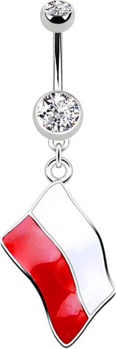 Star Piercing Banane silber mit Anhänger Flagge Polen (Chirurgenstahl 316L)