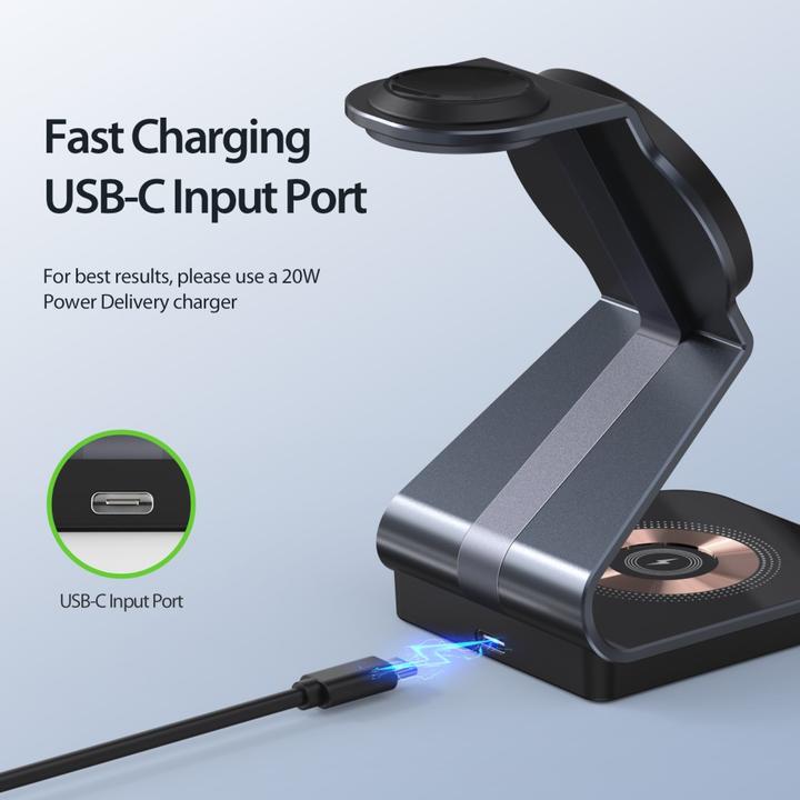 Actual product image Duzzona 3 in 1 MagSafe QI Wireless Multi Charging Station 15W (15 W)
