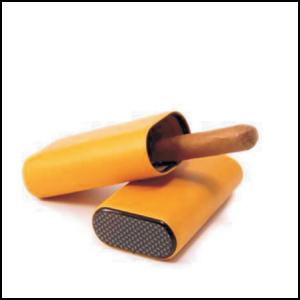 Actual product image PerfectSmoke Cigar leather Case yellow / carbon (1 x)