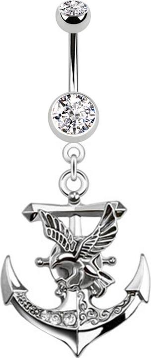 Star Piercing Banane silber mit Anhänger Anker und Adler (Chirurgenstahl 316L, ohne Messing)
