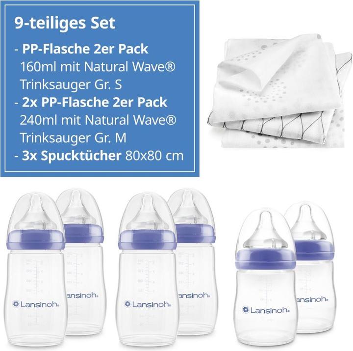 Actual product image Lansinoh Babyflaschen 9-tlg. PP-Flaschen-Set mit NaturalWave® Trinksauger