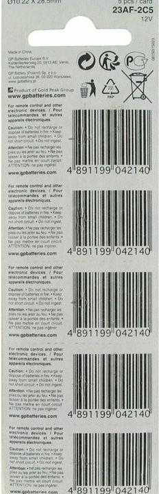 Produktbild GP Batteries 23A, 23Ae, A23, VA23GA, MS21, MN21, 8LR932 (5 Stk., LR9, 38 mAh)