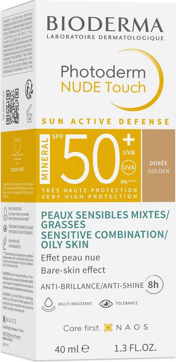 Actual product image Bioderma Photoderm Nude Touch Mineral SPF50+ dorée (Sun cream face, SPF 50+, 40 ml)