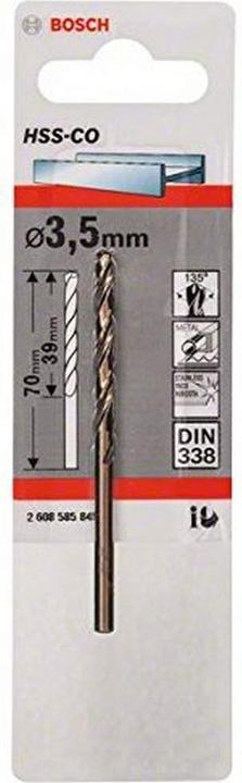 Produktbild Bosch Professional Zubehör Metallbohrer HSS-Co, DIN 338, 3,5 x 39 x 70 mm, 1er-Pack (3 mm)