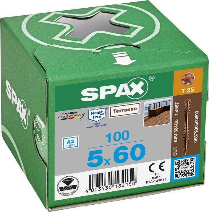 Produktbild Spax D Holzterrassenschraube mit Zylinderkopf 5.0x 60 Torx 25 Edelstahl A2 antik (100 Schrauben pro Stück)