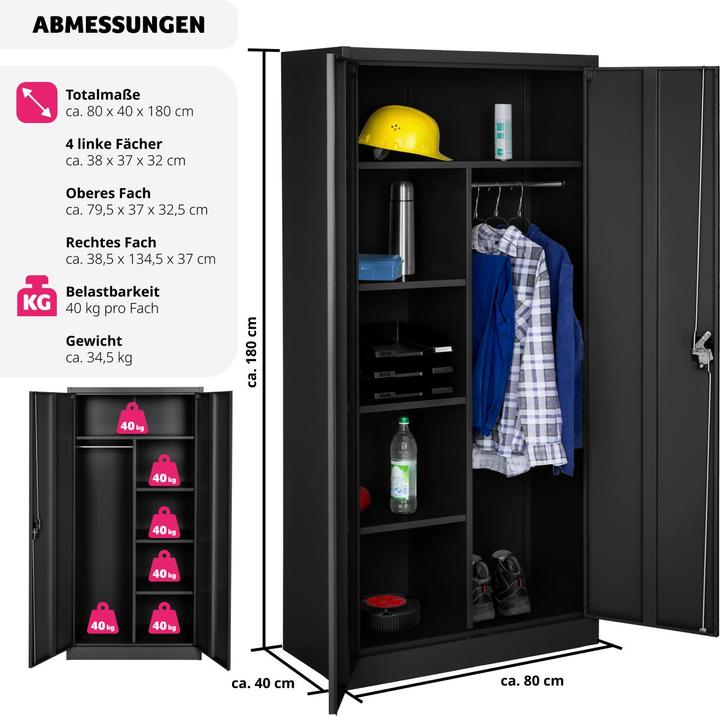 Image du produit tectake Armoire de classement (80 x 40 x 180 cm)