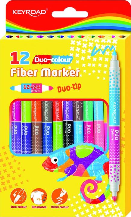 Keyroad marker, double-sided duo, 12 pcs, tags, colour mix (12 x)