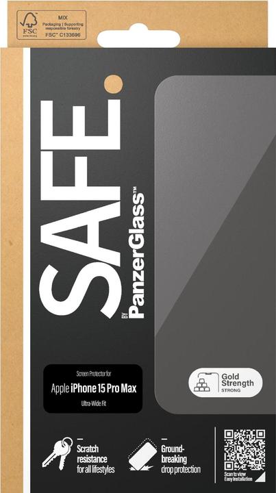 Image du produit PanzerGlass SAFE. Protecteur d'écran Ultra-Wide Fit (1 pièce(s), Apple iPhone 15 Pro Max)