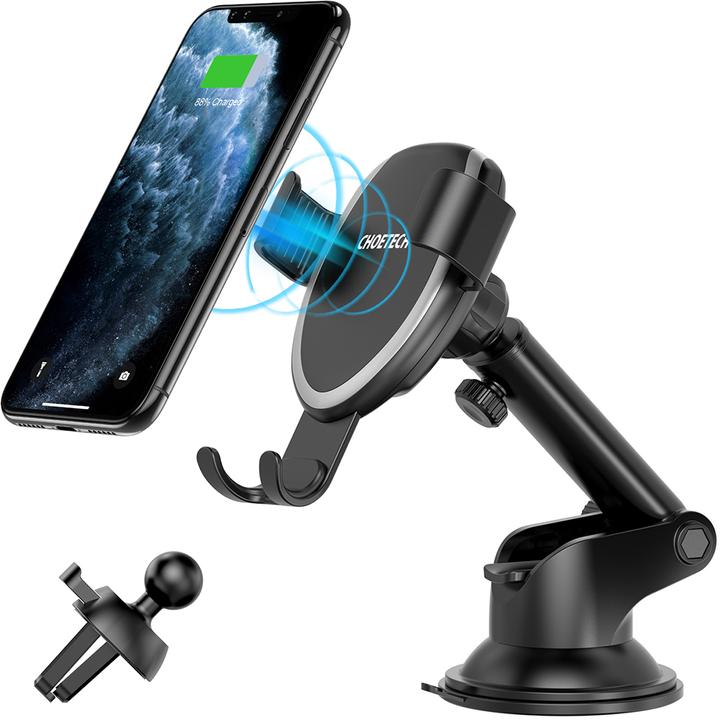 Immagine prodotto Choetech Caricatore wireless Qi 10W Gravity Cab Holder cruscotto auto + morsetto griglia di ventilazione + (10 W)
