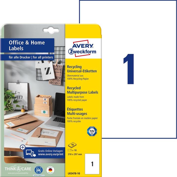 Actual product image Avery Universal labels 210 x 297 mm, 10 sheets