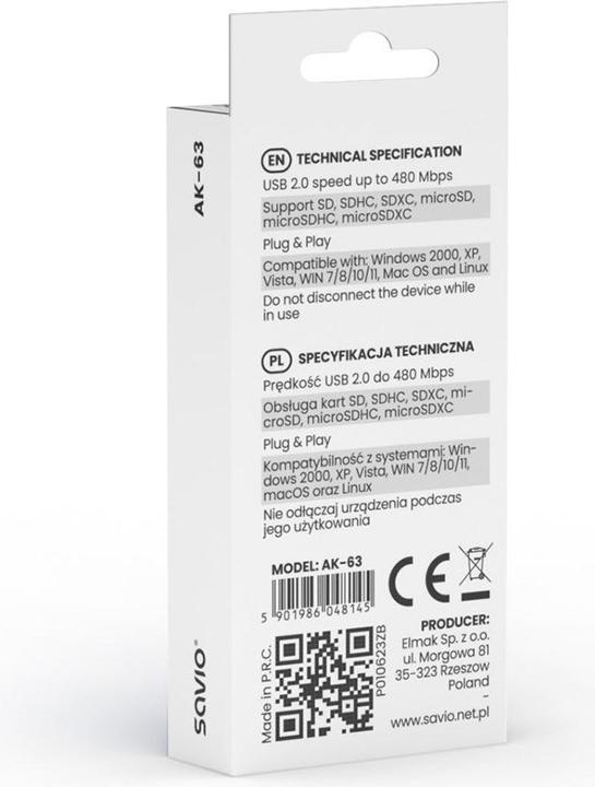 Produktbild Savio SD-Kartenleser USB 2.0 AK-63 (USB-A)