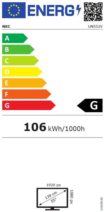 Energy Label NEC MultiSync UN552V (1920 x 1080 pixels, 55")