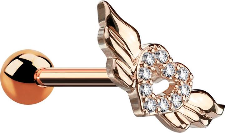 Star Piercing Micro Barbell rosegold Engelsflügel mit Kristallen (Chirurgenstahl 316L, Messing)
