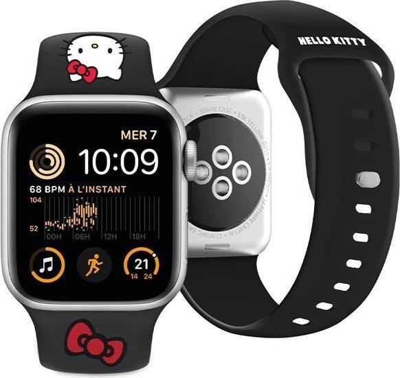 Produktbild Hello Kitty Pasek HKAWLSCHBLK Apple Watch 42/44/45/49mm czarny/black strap Silicone Kitty Head (TPU)