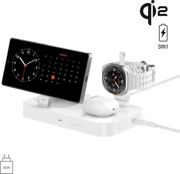 Actual product image 4smarts Qi2 Ladestation Trident mit Charger für Samsung Watch, weiss (25 W)