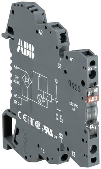 Produktbild ABB RB121G Interface Relais, 24V / 24V dc 24V dc, 1-poliger Wechsler DIN-Schienen