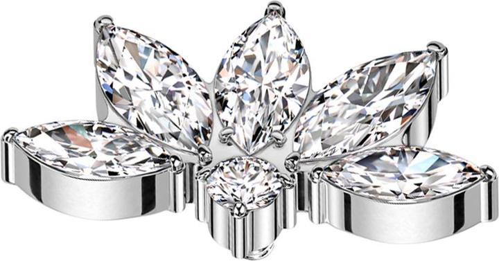 Star Piercing Dermal Anchor halbe Lotusblume silber Kristalle silber (Titan G23, ohne Messing)