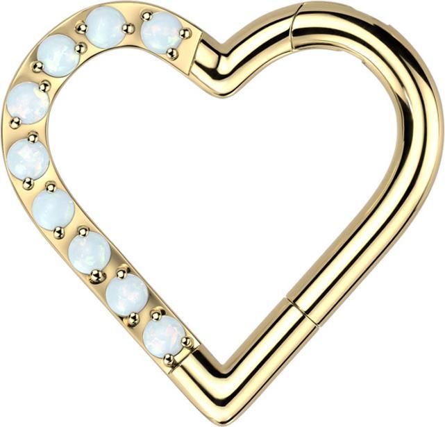 Produktbild Star Piercing Micro Segmentring klappbar vergoldet Herz einseitig Opale weiss (ohne Messing, Titan G23)