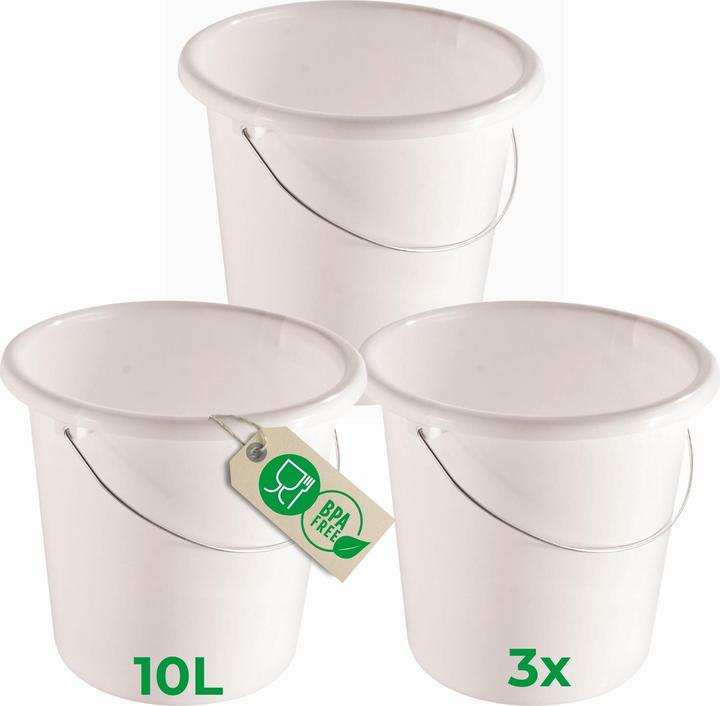 Produktbild Novaliv 3 Stück Eimer 10L Weiss mit Masseinteilung - Putzeimer 10 Liter? 28,5 cm Praktischer Allround (3 Stk.)
