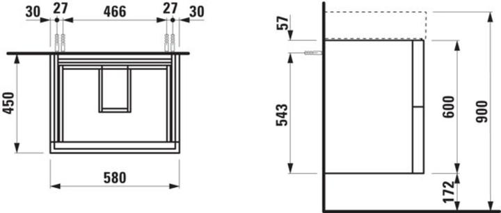 Produktbild Laufen Kartell Waschtischunterbau, 2 Schubladen, 580x450x600mm, für WT H810333/8/9 und H813332/3, H