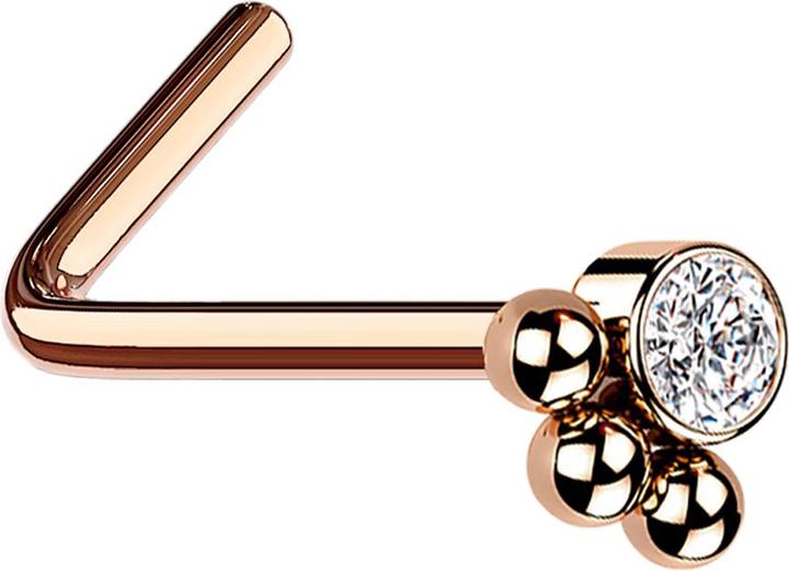 Produktbild Star Piercing Nasenstecker gewinkelt rosegold Kristall mit drei Kugeln (ohne Messing, Chirurgenstahl 316L)