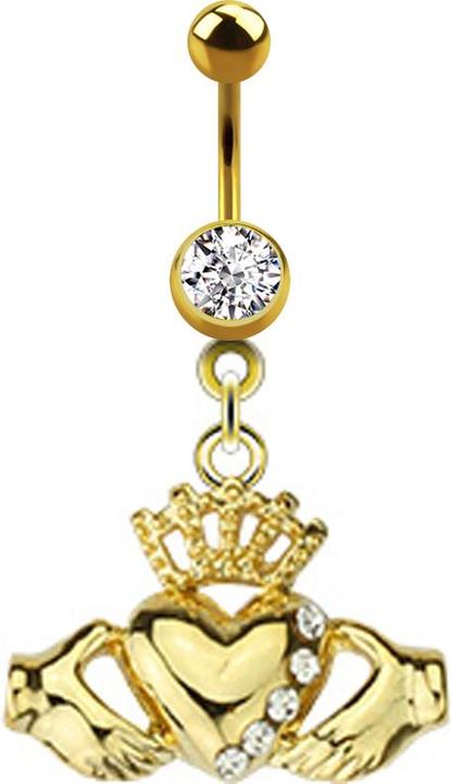 Image du produit Star Piercing Banane plaquée or 14k avec pendentif Claddagh (Acier chirurgical 316L, sans laiton)