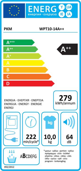 Energy Label PKM Wärmepumpentrockner WPT10-14A++ 10kg wh A++ (Speditionsversand) (10 kg, Changeable)