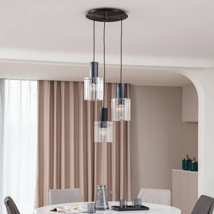 Actual product image Lucande Eirian 3 Cluster pendant light Clear/Black (E27)