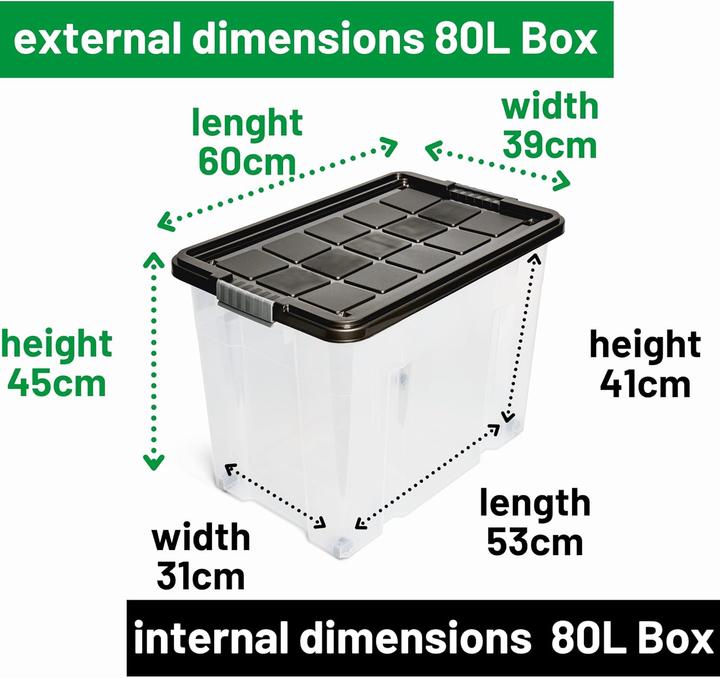 Produktbild Novaliv 8x Aufbewahrungsboxen mit Deckel Gross 80L Anthrazit nestbar stapelbar mit Clipverschluss Rol (61 x 40 x 45 cm, 80 l)