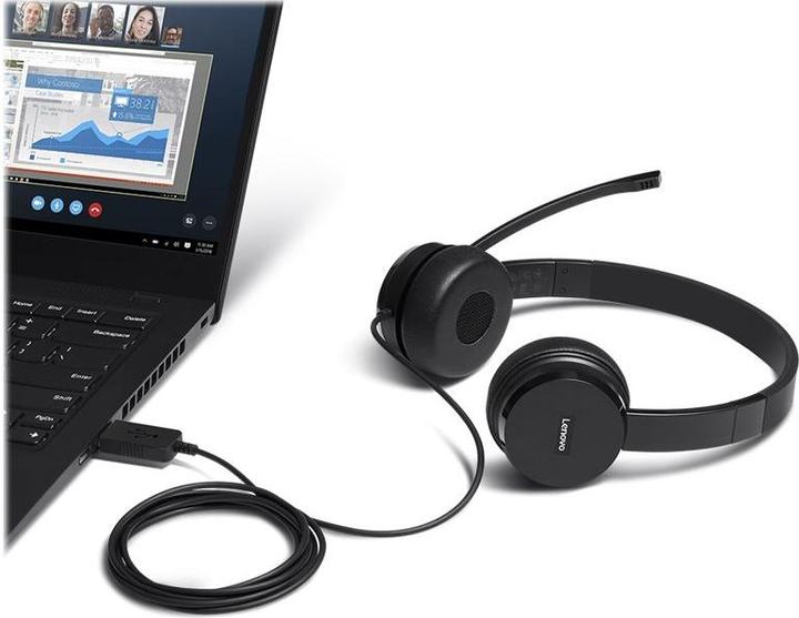 Actual product image Lenovo 100 Mono USB Headset (Cable, USB-A)