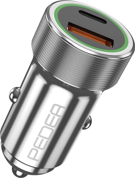 Pedea Caricatore rapido da auto ""Dual"" 20 Watt per USB tipo A/C, argento