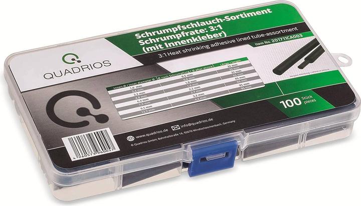 Produktbild Quadrios Premium-Schrumpfschlauch Sortiment, 100 teilig – Schrumpfrate 3:1, mit Innenkleber (100 x)