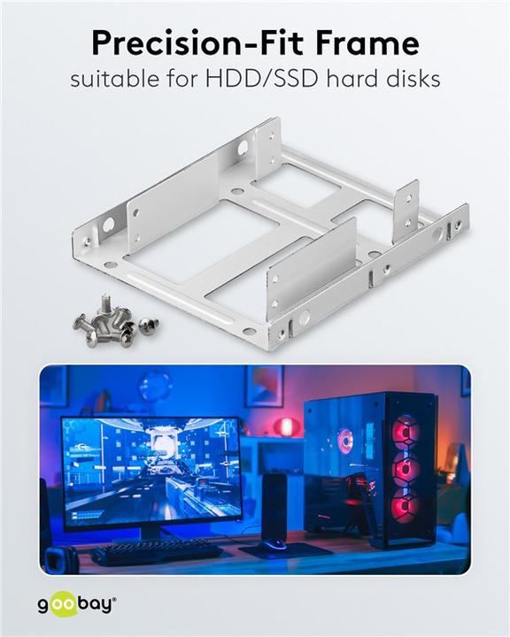Image du produit Goobay Double cadre de montage pour disque dur 2.5" vers 3.5", argenté