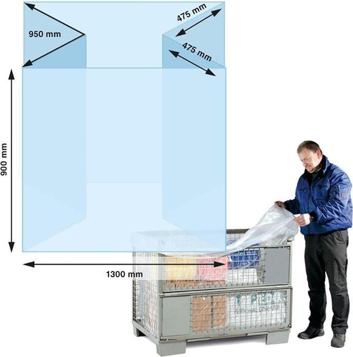 Produktbild Transpak Seitenfaltensack Masse (B+SFxL) 1300+950x900mm Stärke 90µ LPDE kurz f.Gitterbox (50 Stück)