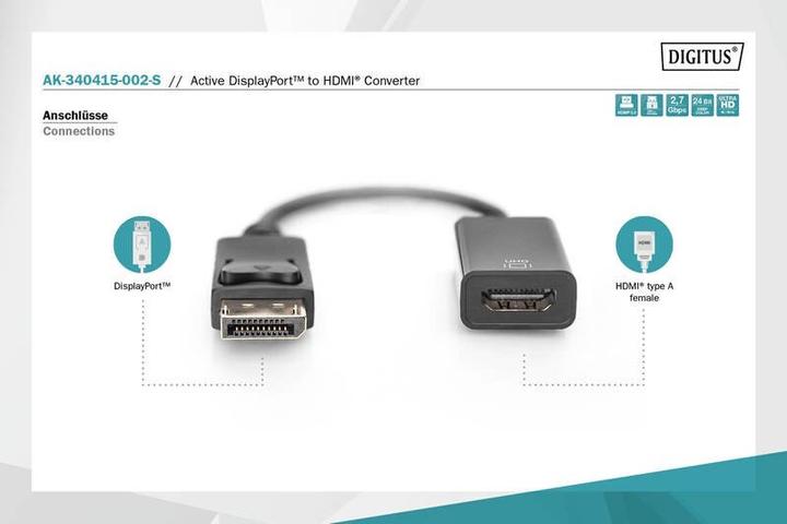 Image du produit Digitus Acte. Câble adaptateur DP vers HDMI (HDMI, 25.20 cm)