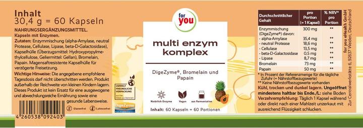 Nährwerte und Zutaten For You multi enzym komplex (60 Stück, Kapseln)