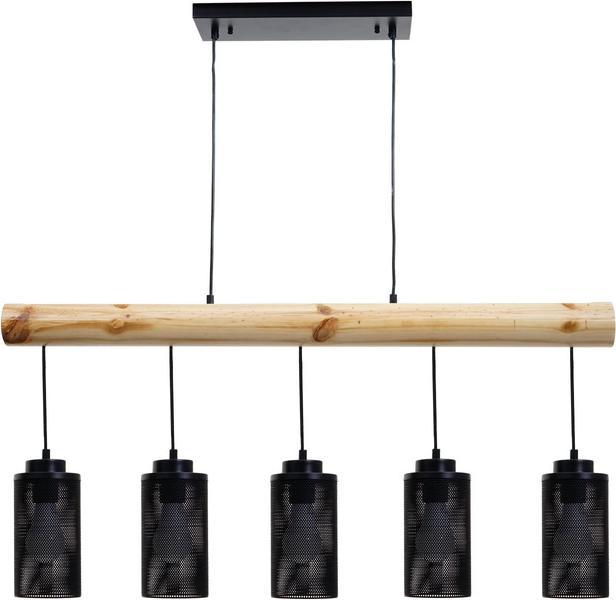 Produktbild Swisshandel24 Hängelampe, Industrial Vintage Massiv-Holz Metall schwarz - 5 Rohrlampenschirme (E27)