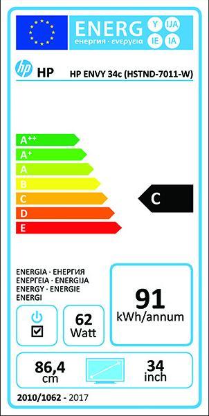 Label énergétique HP Envie 34c (3440 x 1440 pixels, 34")