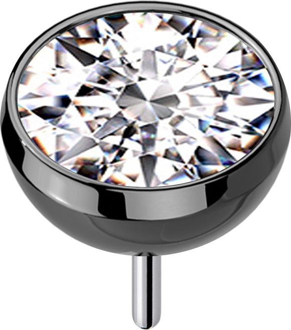 Actual product image Star Piercing Threadless Halbkugel schwarz mit Kristall silber (without brass, Titanium G23)