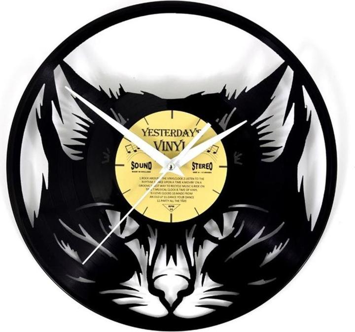 Image du produit Yesterday's Horloge murale chat en vinyle Ø 30 cm, or/noir, forme : Rond (30 cm)