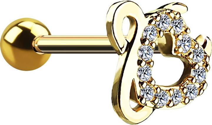 Star Piercing Micro Barbell 14k vergoldet mit Kugel und Teufelsherz (Messing, Chirurgenstahl 316L)