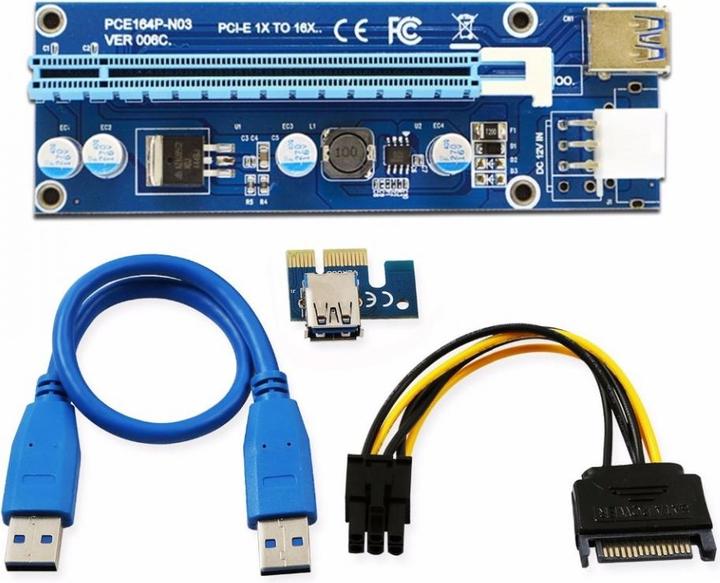 Produktbild PowerGuard PCI-E Express Riser Card 1x to 16x USB 3.0 60cm SATA Crypto Mining